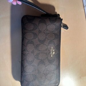 Coach Brown and Black Signature Zip Wristlet